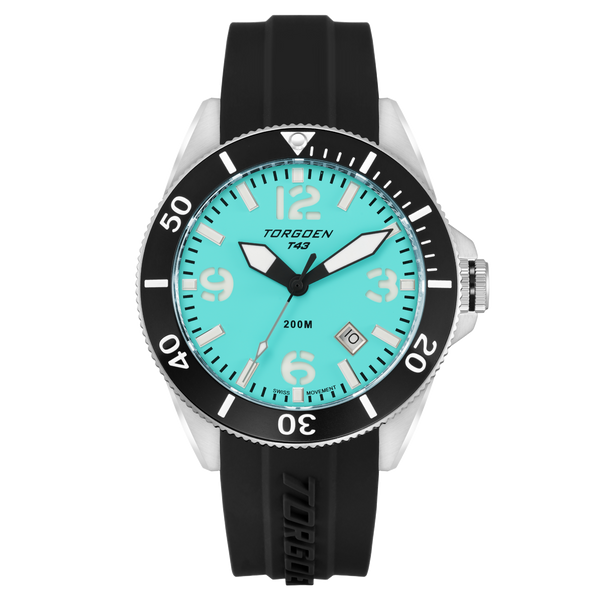 T43 Turquoise | 44mm, Black Silicone Strap – Torgoen