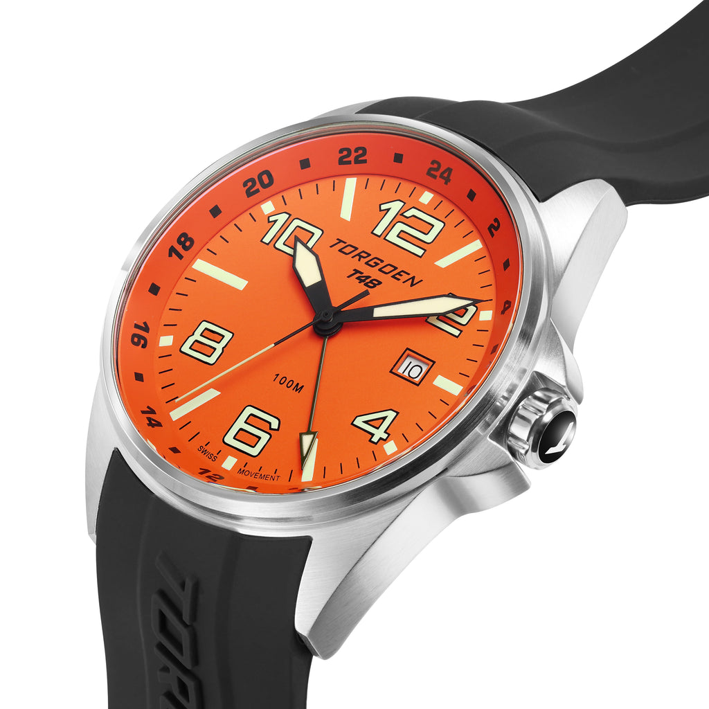 T48 GMT Black/Orange | 44mm, Black Silicone Strap