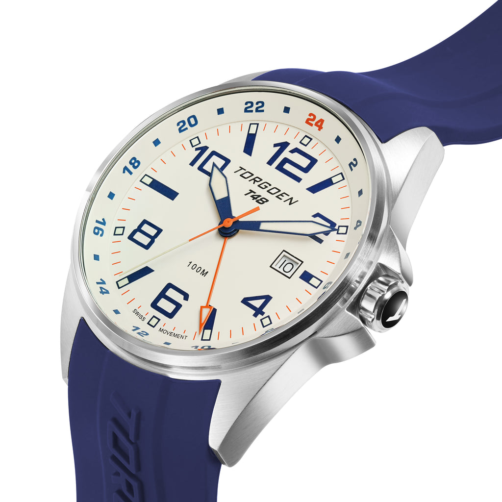 T48 GMT Navy/Cream | 44mm, Navy Silicone Strap