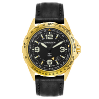 T21 Gold GMT | 44mm, Black Leather Strap