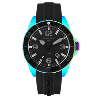 T43 Iridescent | 44mm, Black Silicone Strap