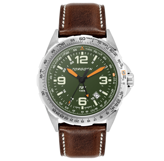 T21 Green Sapphire | 44mm, Vintage Leather Strap