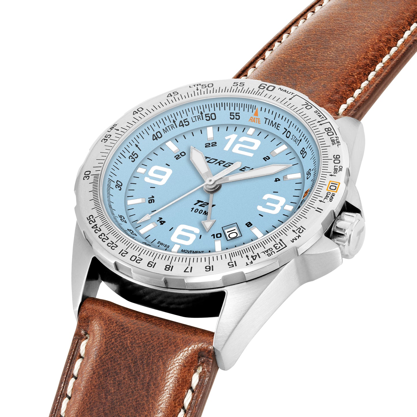 T21 Ice Blue Sapphire | 44mm, Vintage Leather Strap