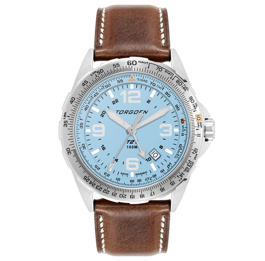 T21 Ice Blue Sapphire | 44mm, Vintage Leather Strap