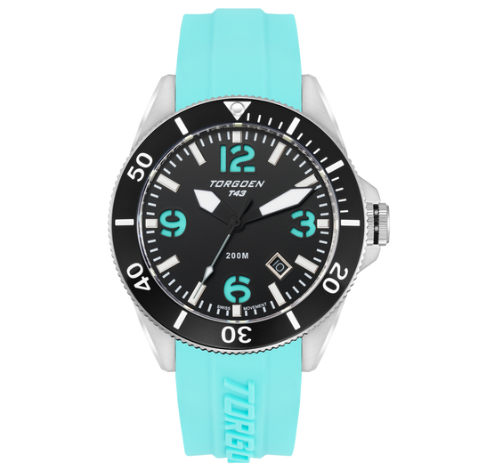 T43 Cyan Diver Sapphire | 44mm, Cyan Silicone Strap