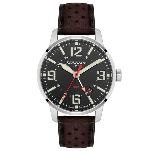 T57 Black GMT Sapphire | 41mm, Dark Brown Leather