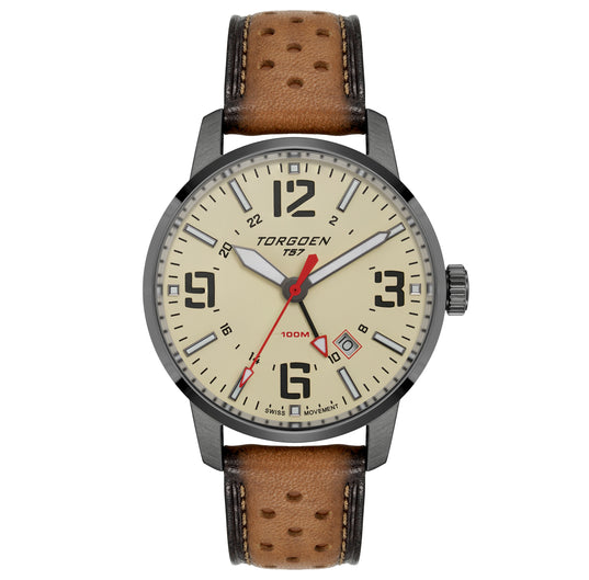 T57 Cream GMT Sapphire | 41mm, Tan Leather