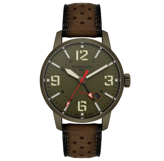 T57 Green GMT Sapphire | 41mm, Dark Brown Leather