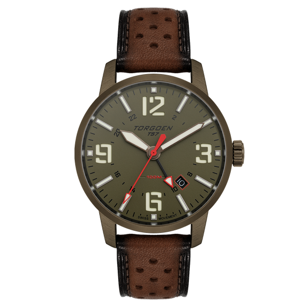 T57 Green GMT Sapphire | 41mm, Dark Brown Leather – Torgoen