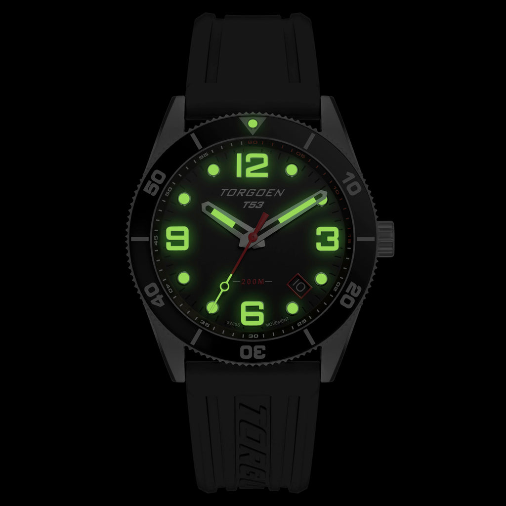 T53 Diver Black | 41mm, Black Silicone Strap