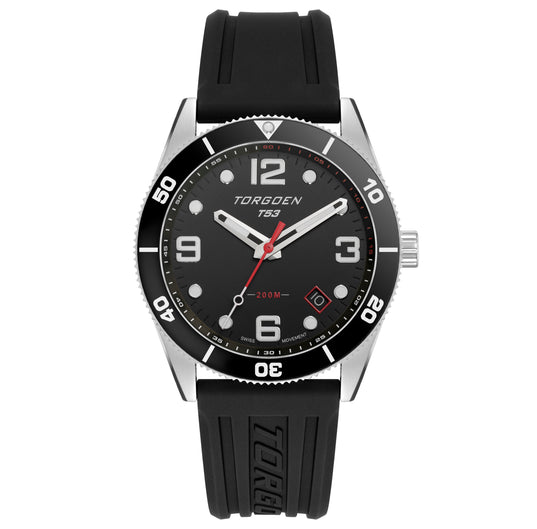 T53 Diver Black | 41mm, Black Silicone Strap