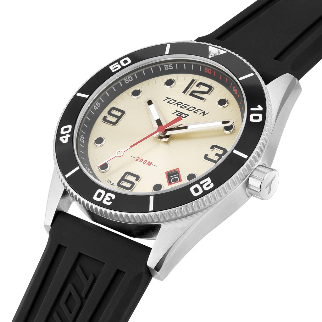 T53 Diver Cream | 41mm, Black Silicone Strap