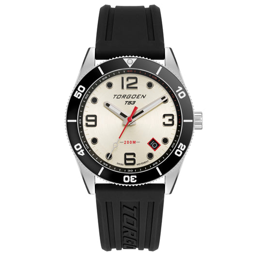 T53 Diver Cream | 41mm, Black Silicone Strap