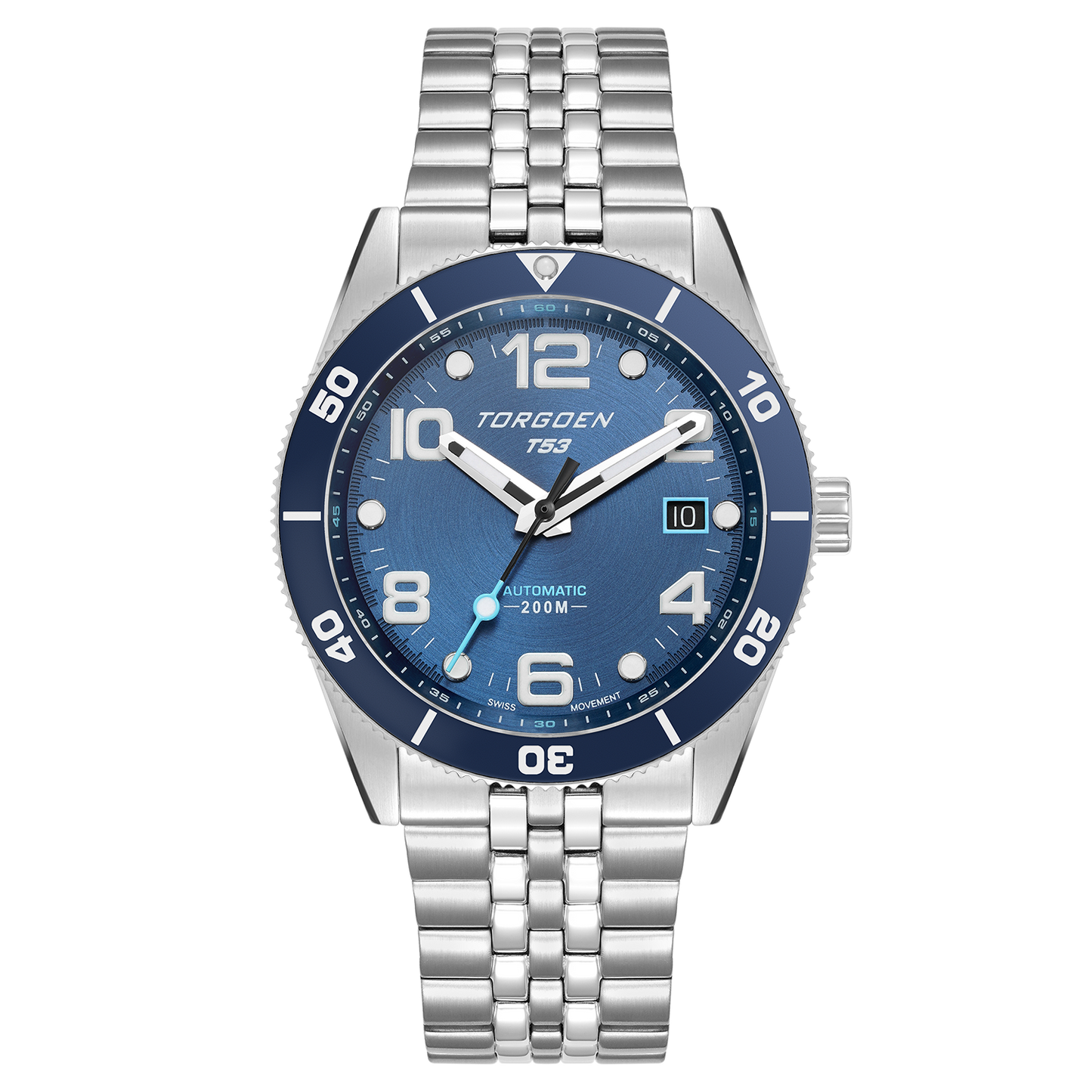 T53 Diver Automatic Blue | 41mm, Stainless Steel Strap – Torgoen T53 Diver Automatic Blue | 41mm, Stainless Steel Strap – Torgoen