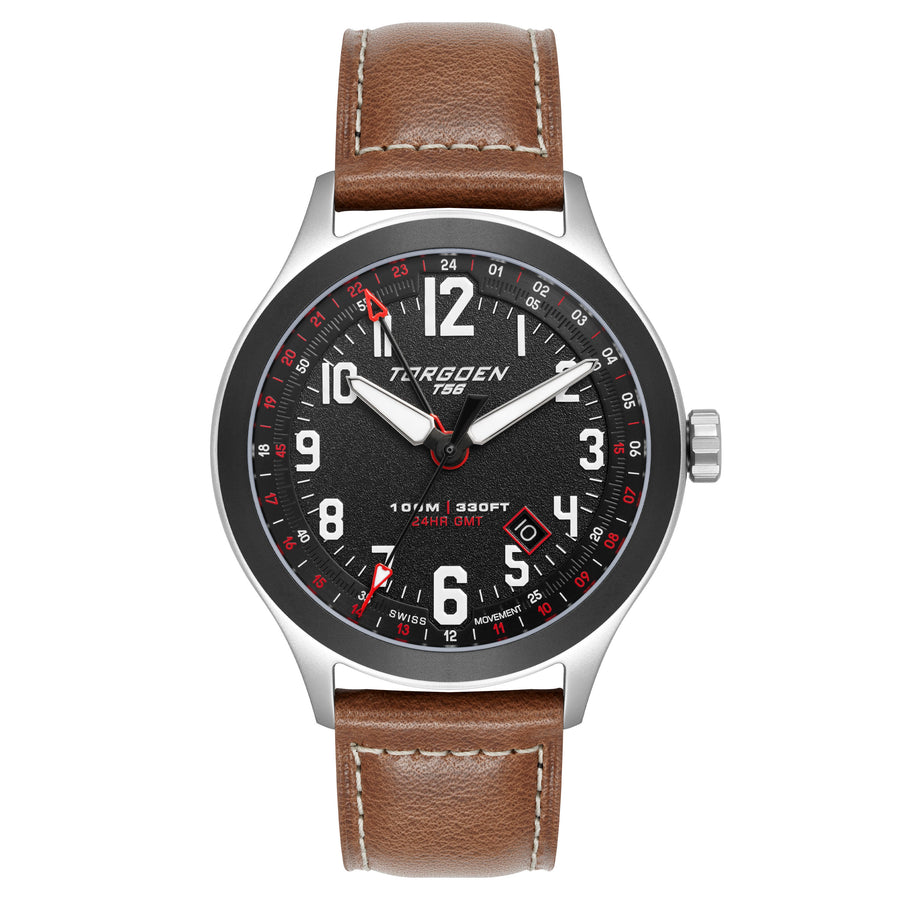 T56 Black Sapphire GMT | 44mm, Dark Brown Leather Strap