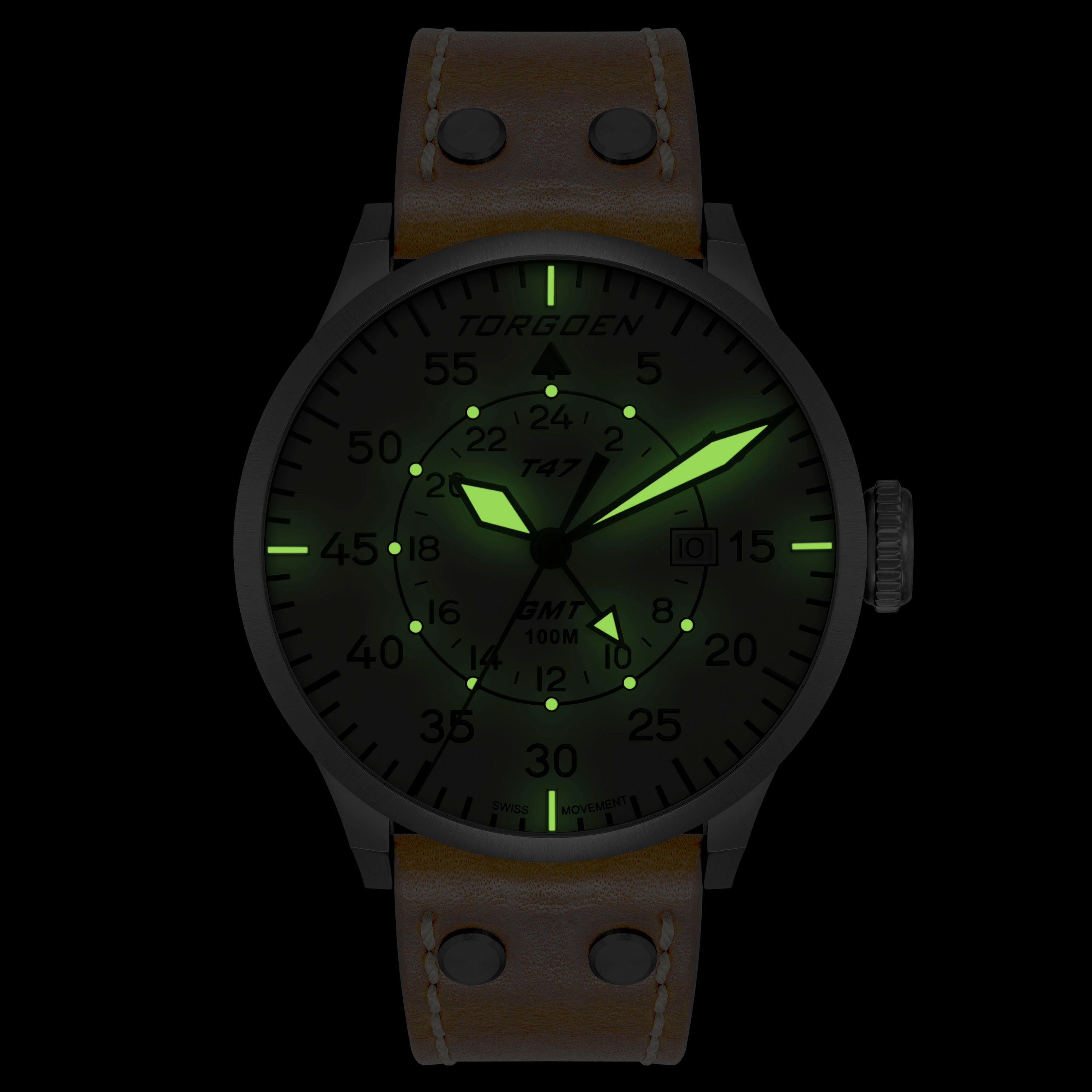 T47 Jumbo Cream Sapphire GMT | 47mm, Tan Leather Strap – Torgoen