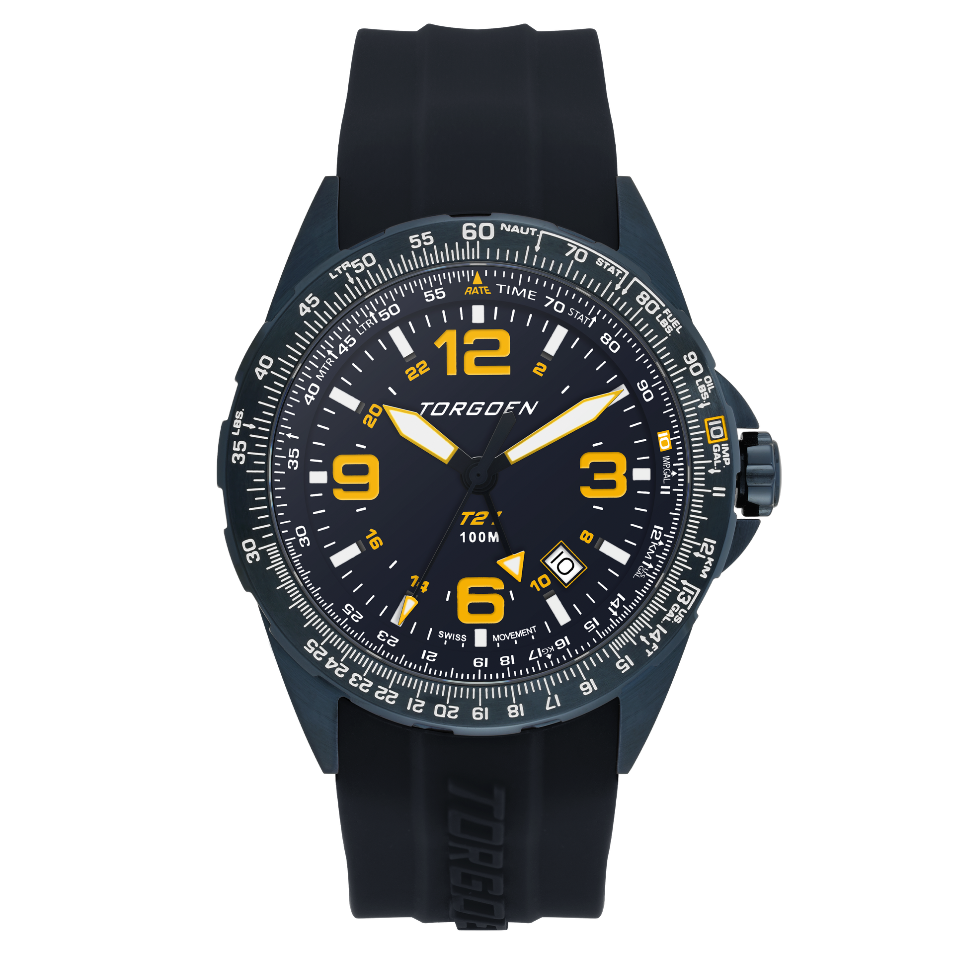 T21 Navy Ion Plated Sapphire | 44mm, Navy Silicone Strap – Torgoen