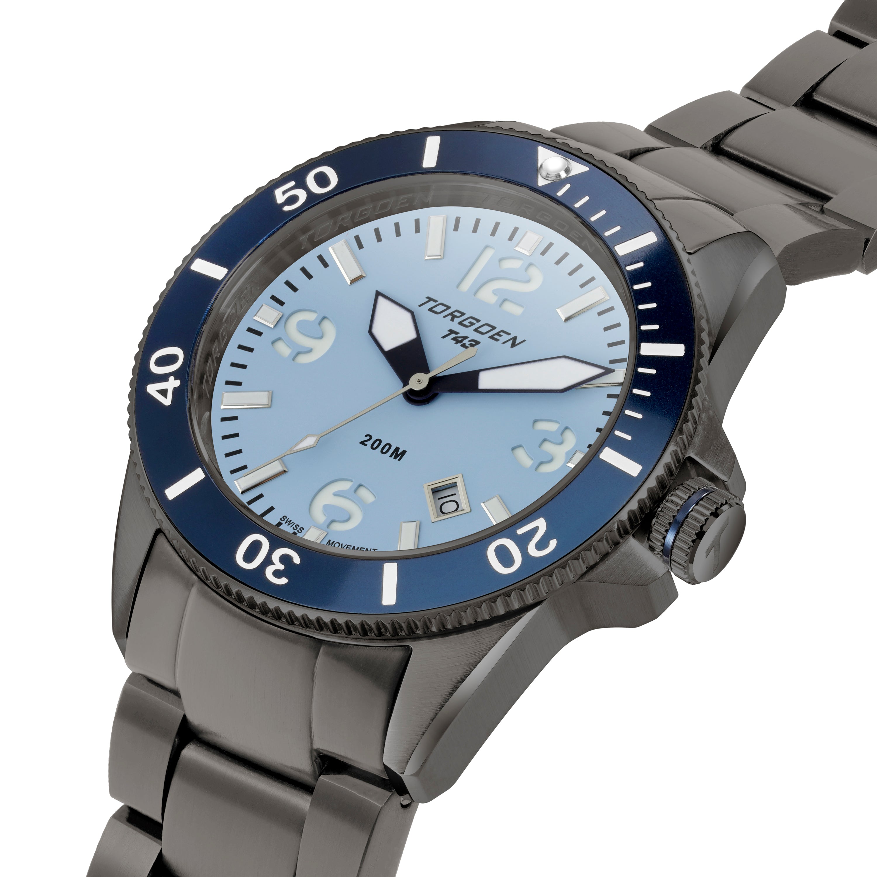 T43 Ice Blue Ion Plated Sapphire | 44mm, Stainless Steel Strap