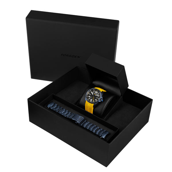 T48 Yellow/Navy Gift Set | 44mm, Yellow Silicone/Navy Bracelet