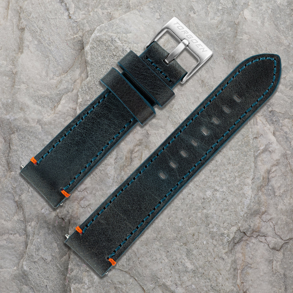 Blue Leather Strap w/ Orange Stitching | 22mm