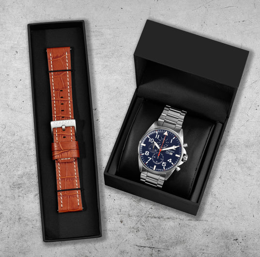 T44 Navy Lapwing Set | 44mm, Leather Strap & Stainless Steel Bracelet