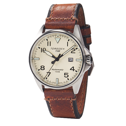 T38 Cream Automatic | 44mm, Vintage Leather Strap