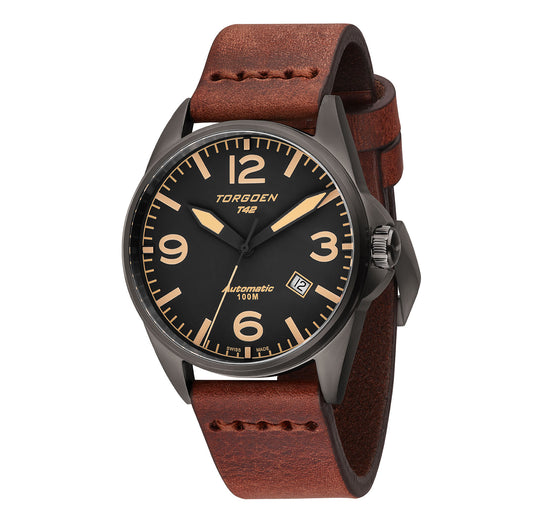 T42 Dark Grey Automatic | 41mm, Vintage Leather Strap