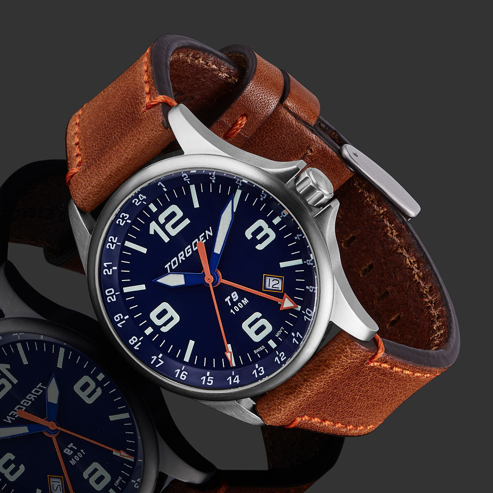 T9 Bluebird GMT | 42mm, Brown Leather Strap