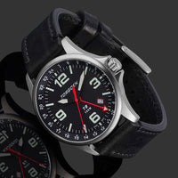 T9 Redwing GMT | 42mm , Black Leather Strap