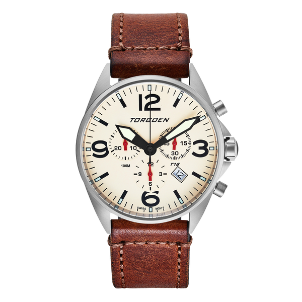 T16 Cream Sapphire | 44mm, Vintage Leather Strap – Torgoen