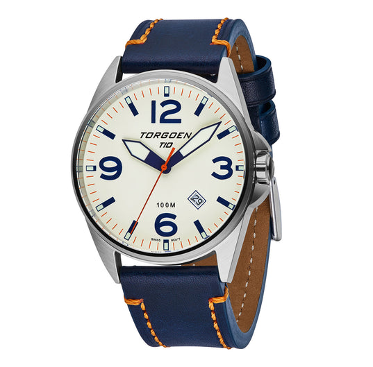 T10 White Tern | 44mm, Blue Leather Strap