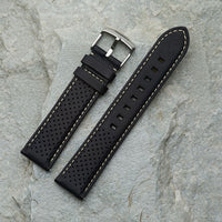 Black Leather Strap With Holes | 20mm Silver buckle