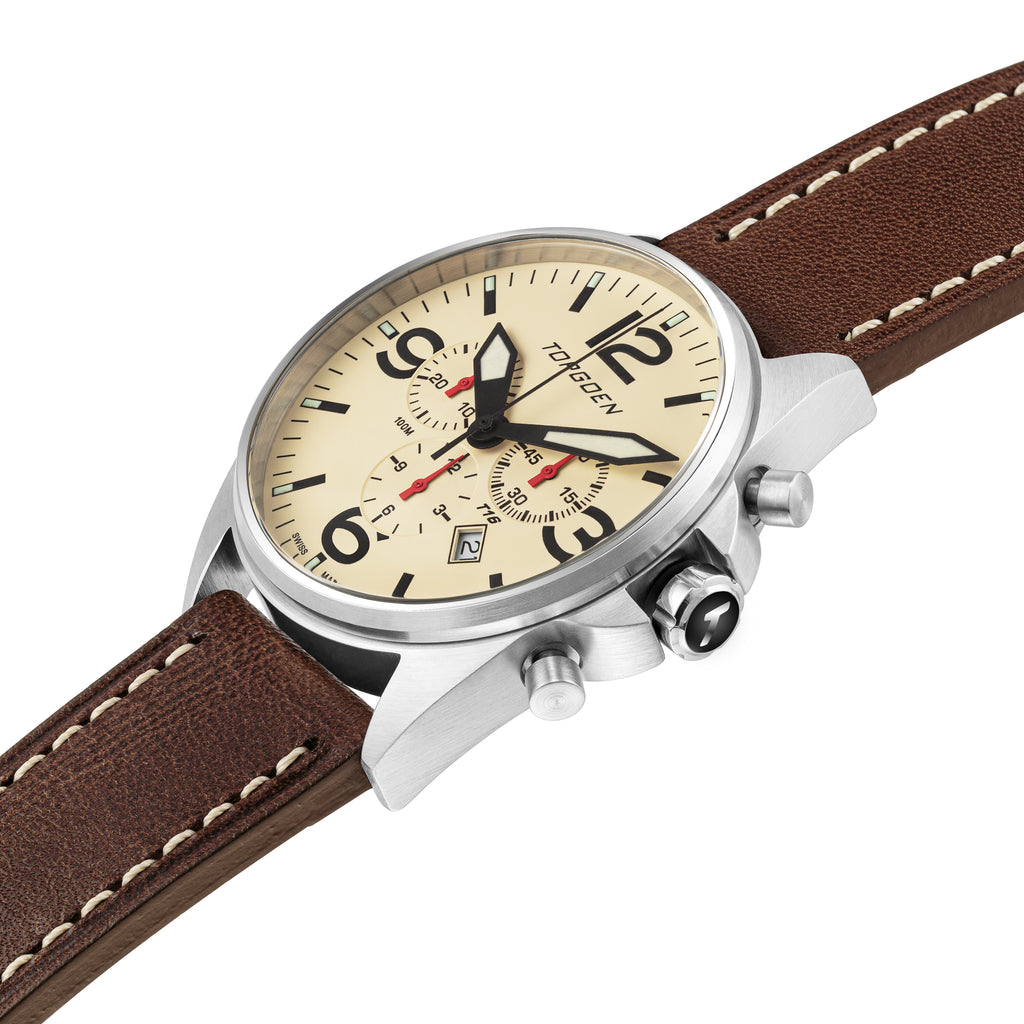 T16 Cream | 44mm, Leather Strap