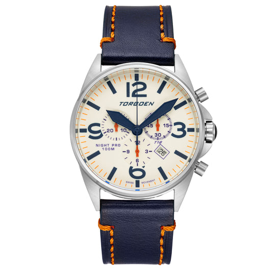 T16 Night Pro | 44mm, Blue Leather Strap