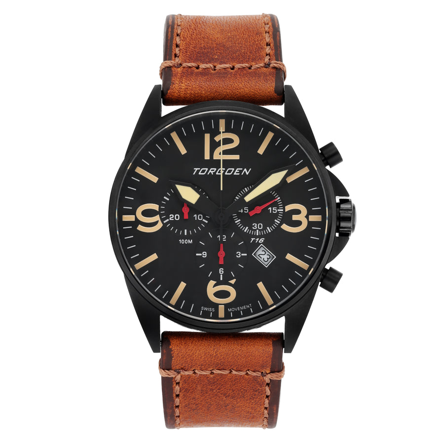 T16 Black Sapphire | 44mm, Vintage Leather Strap