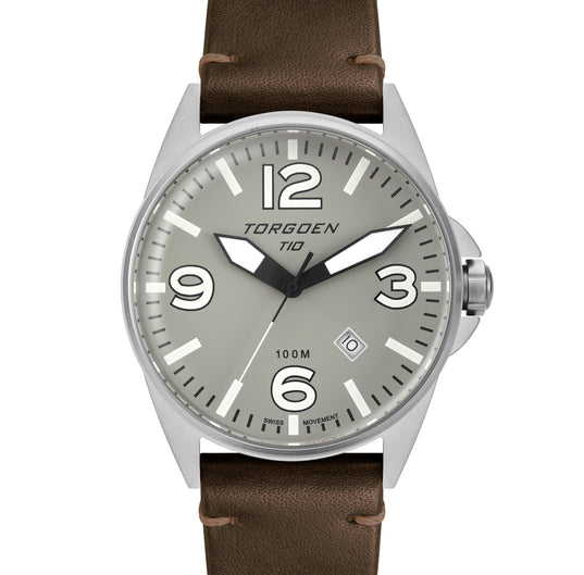 T10 Waxwing | 44mm, Brown Leather Strap