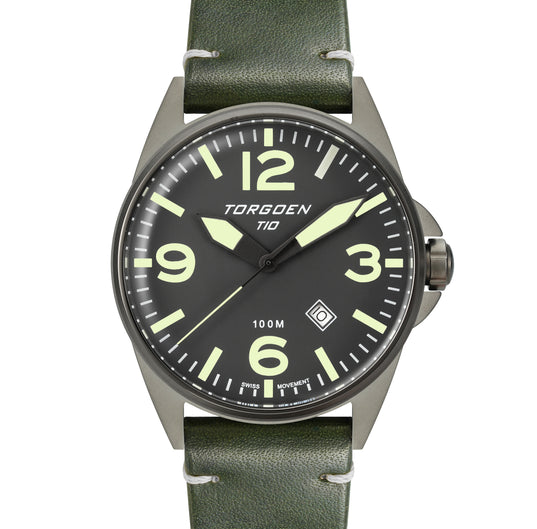 T10 Greenjay | 44mm, Green Leather Strap