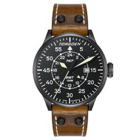 T47 Jumbo Black Sapphire GMT | 47mm, Brown Leather Strap