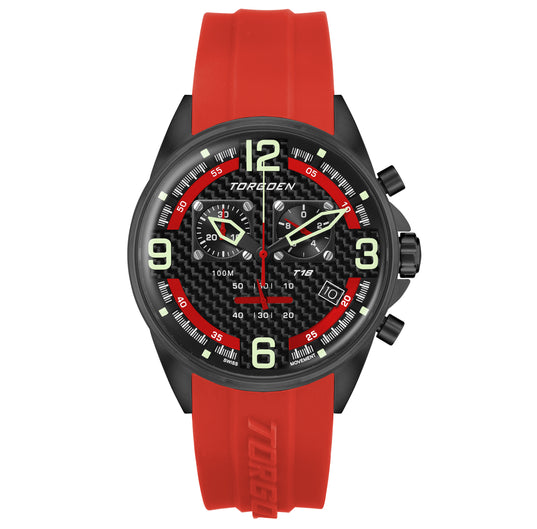 T18 Red Carbon Fiber | 45mm, Red Silicone Strap
