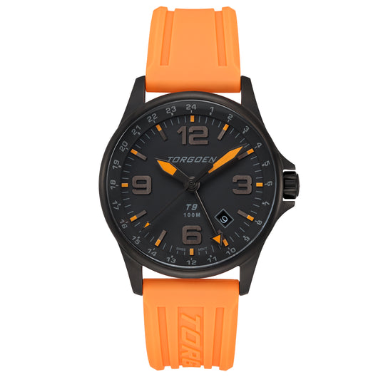 T9 Blackbird GMT | 42mm, Orange Silicone Strap