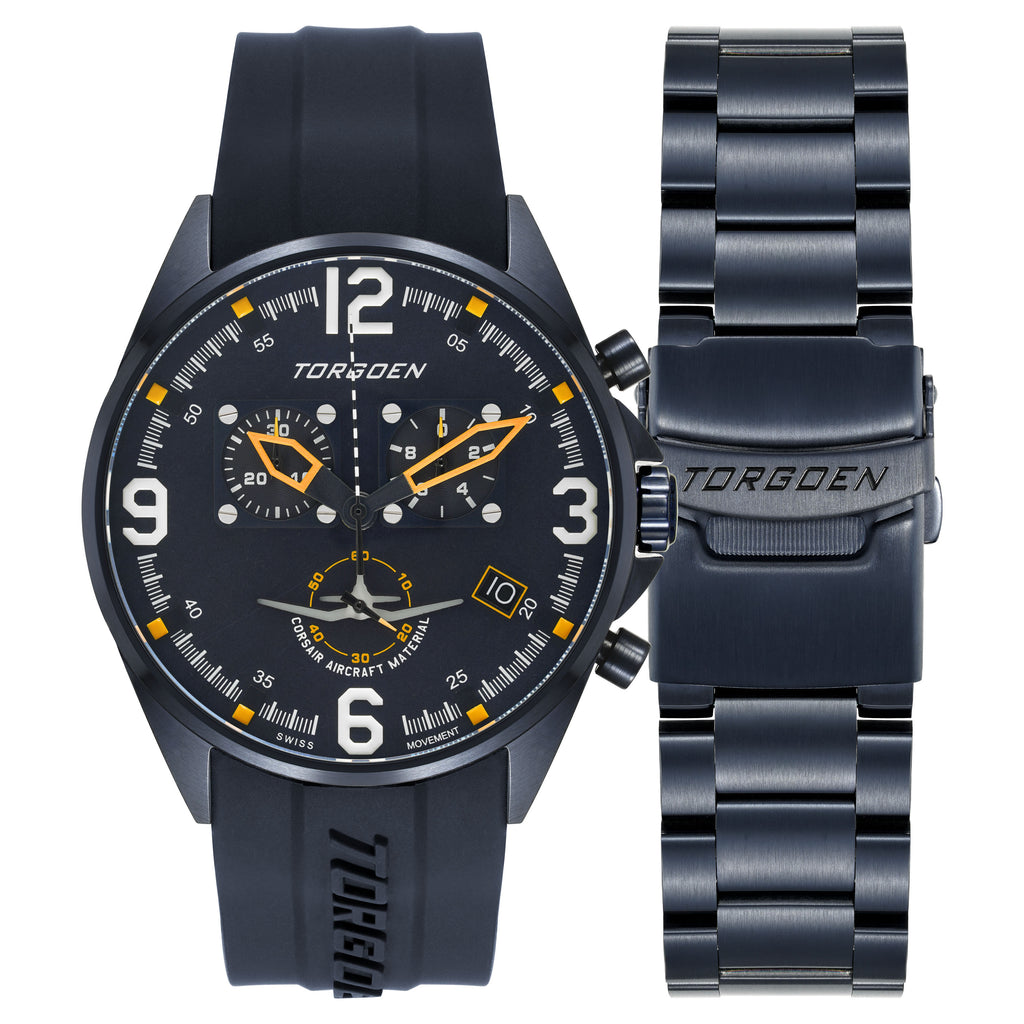 T4 Swiss Chronograph Watch | 45mm, Navy Silicone/Steel Strap