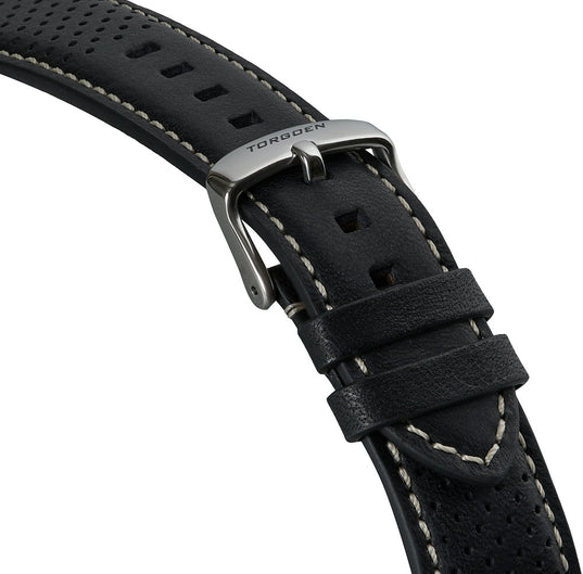 Black Leather Strap With Holes | 20mm Silver buckle